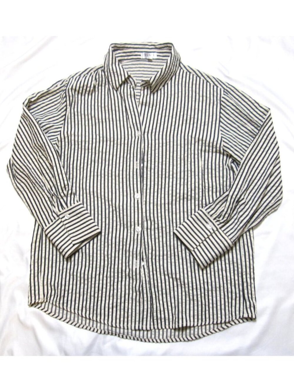 Blenca Women Button Seersucker Beachy Contemporary Shirt Stripe Top Sz L (WB560)